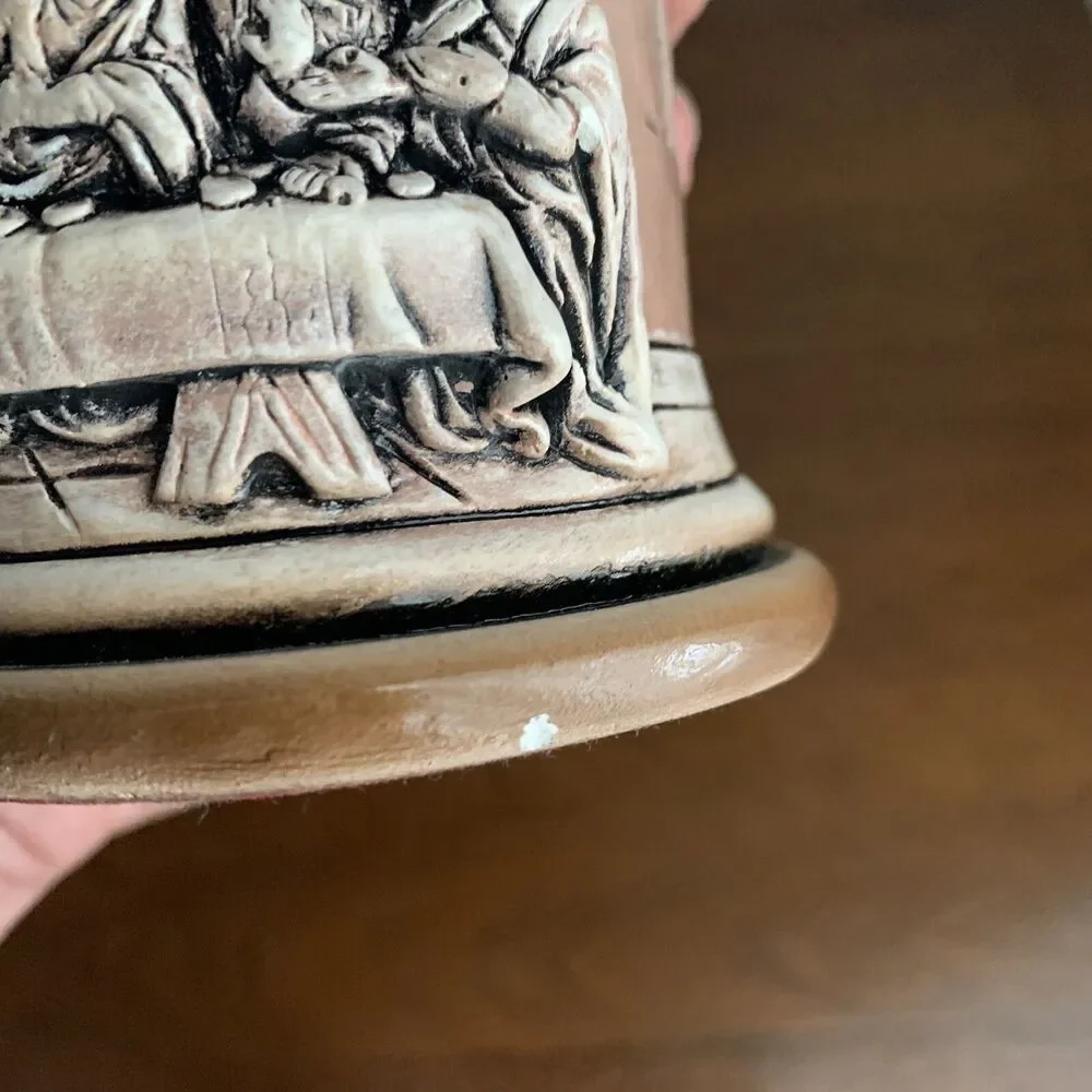 Ceramic Last Supper Tea Light Candle Holder Christmas Scene Column Heavy